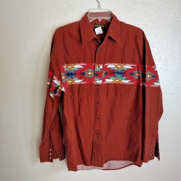 Rustler by Wrangler Vintage 90s Western Button Up long sleeve Shirt sz L - Picture 1 of 8